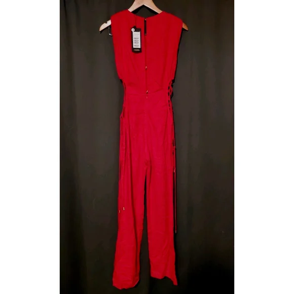VIX Paula Hermanny Carina Red Lace up Resortwear Beach Vacation Jumpsuit Size 0 - Picture 3 of 13